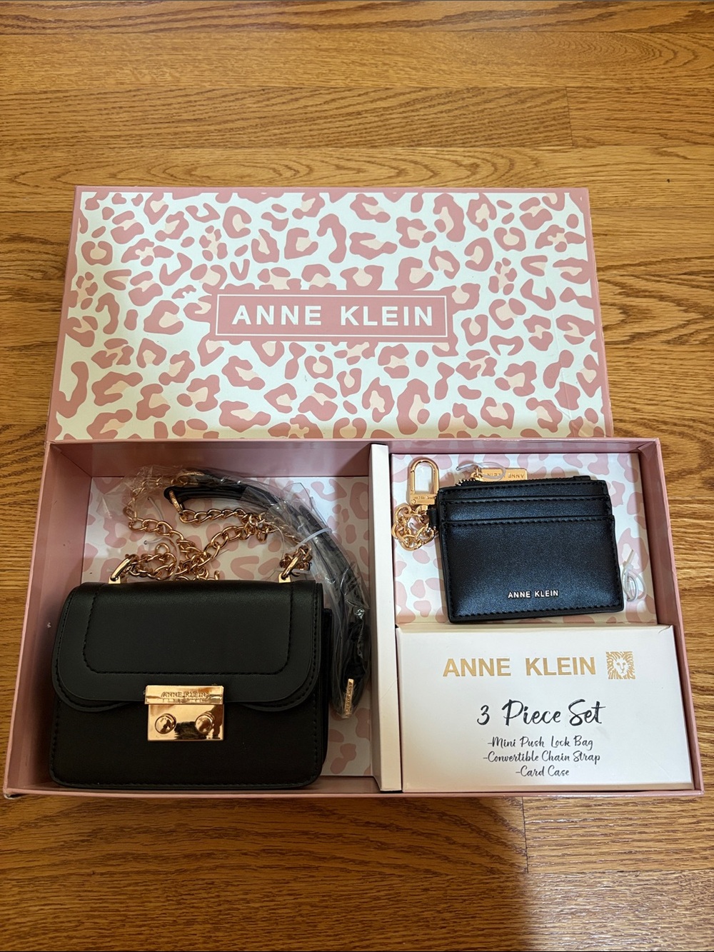 Anne Klein Black Mini Pouch & Card Case Set with Gold Hardware